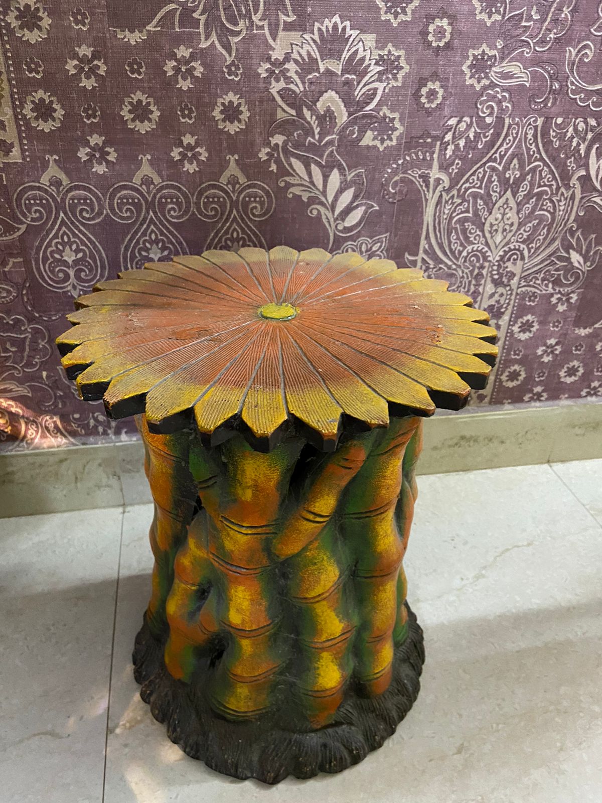 Colorful wood stand decor