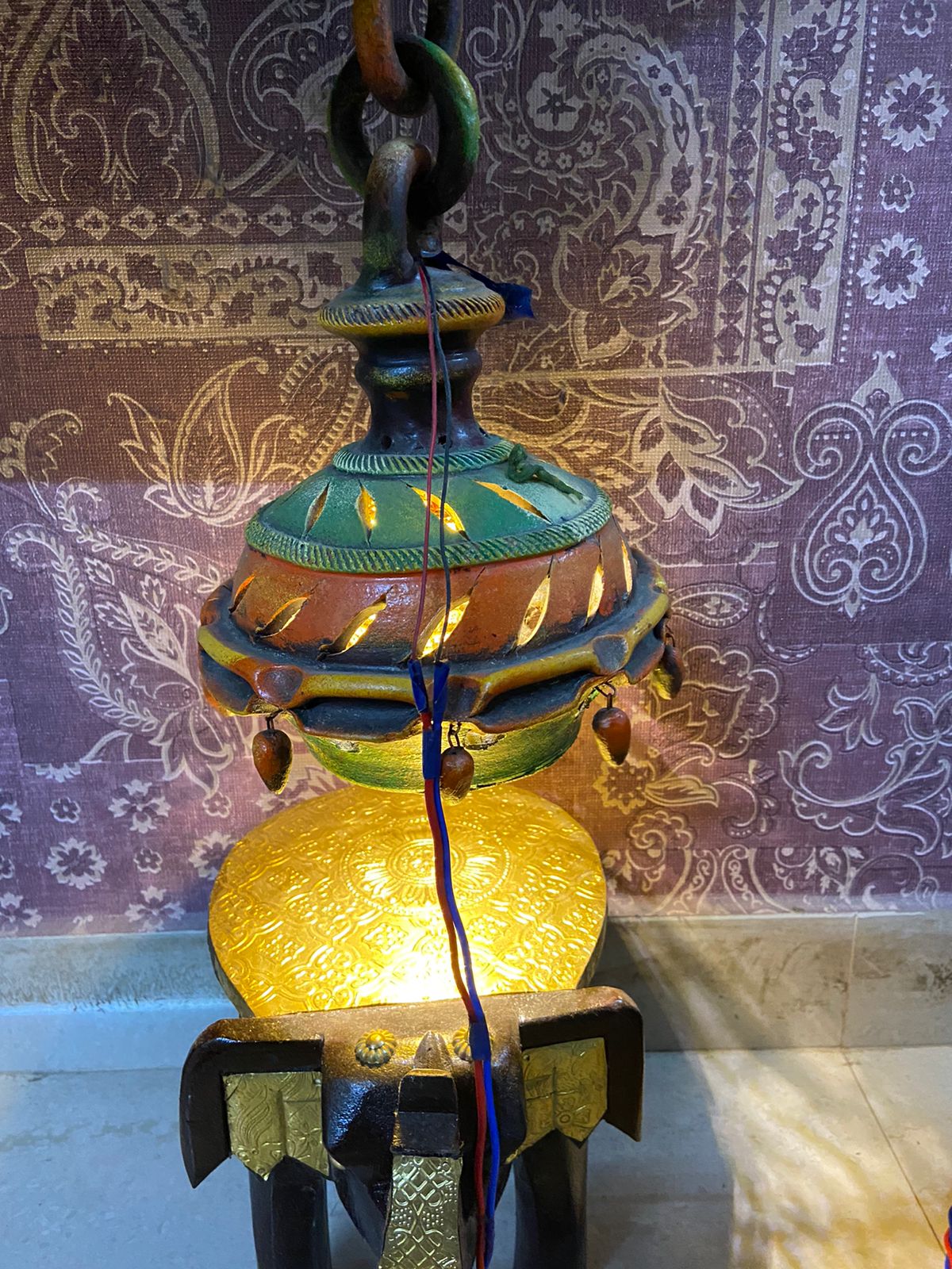 Earthen Surahi Shaped Large Hanging Lamp